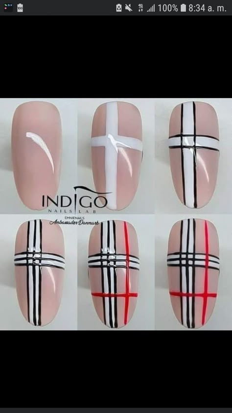 Diy Plaid Nails, Burberry Nails, Plaid Nail Designs, Plaid Nail Art, Gucci Nails, Designs For Short Nails, Speak French, Art Deco Nails, Gel Nail Art Designs