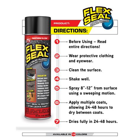 Flex Seal Liquid Aerosol Rubber Sealant Coating, 14 oz, Clear - Walmart.com - Walmart.com Flex Seal, Liquid Rubber, Aerosol Spray, Container Size, Protective Gloves, Spray Can, Painting Supplies, Seals, Spray