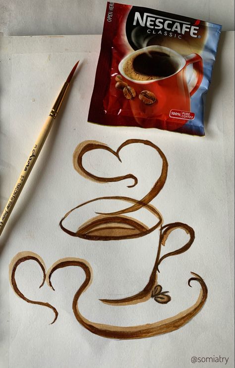 Coffee Pouring Drawing, Coffee Painting Simple Ideas, Coffee Mug Drawing Simple, Coffee Drawing Simple, Coffee Art Painting Artworks Easy, Simple Coffee Painting, Simple Coffee Painting Ideas, Coffee Painting Easy, Coffee Art Painting Simple