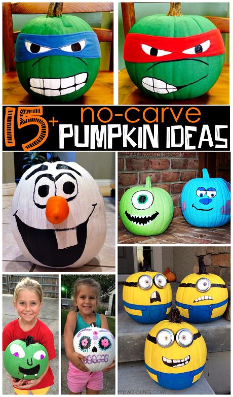 Clever No Carve/Painted Pumpkin Ideas for Kids on Halloween - Crafty Morning No Carve Pumpkin, No Carve Pumpkin Decorating, Pumpkin Decorating Contest, Painting Pumpkins, Pumpkin Decorating Ideas, Pumpkin Contest, Halloween Pumpkins Painted, Pumpkin Painting Ideas, Halloween Pumpkin Designs