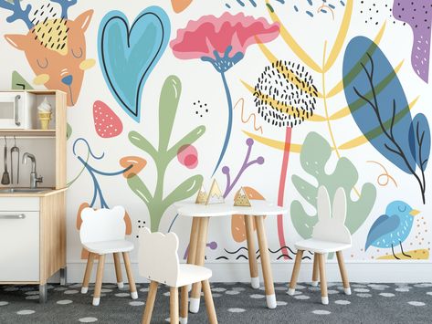 Colorful Nature Wallpaper, Nature Mural, Childrens Wall Murals, Playroom Mural, Custom Photo Wallpaper, Wall Murals Diy, Personalized Wallpaper, Kids Room Murals, Flower Mural