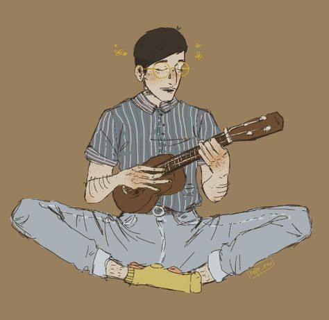 Ukulele Pose Reference, Playing Ukelele Pose Reference, Playing Instrument Drawing Reference, Dysphoria Art, Ukulele Drawing, Phil Fanart, Dan And Phil Fanart, Aesthetic Ghost, British Guys