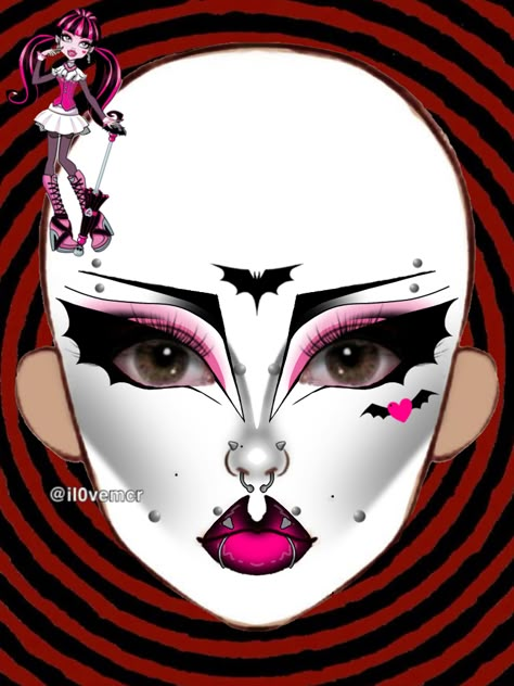 credit @il0vemcr if use !!! Hot Pink Goth Makeup, Traditional Goth Makeup Tutorial, Goth Makeup Face Chart, Goth Makeup Template, Pink Trad Goth Makeup, Goth Makeup Ideas Drawing, Trad Goth Makeup Template, Gothic Makeup Looks, Goth Makeup Ideas