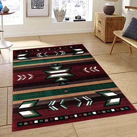 Champion Rugs Southwest Southwestern Native American Indian Burgundy Area Rug (5 Feet X 7 Feet) Western Area Rugs, Western Rug, Living Room Decor Rugs, Western Living Room Decor, Room Decor Rugs, Native American Rug, Western Rugs, Western Living Room, Stained Glass Wood