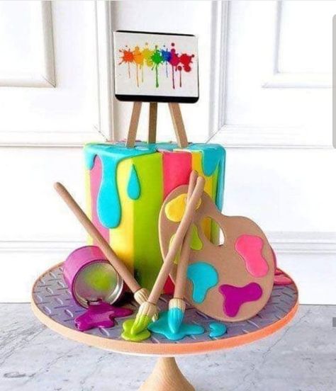 Paint Birthday Cake, Artist Cake Ideas, Art Party Cakes, Artist Birthday Party, Art Birthday Cake, Bolo Panda, Artist Cake, Painting Birthday Party, Artist Birthday