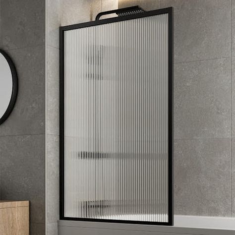 Shower Screens Ideas Small Bathrooms, Bathroom Partition Ideas, Japandi Luxury, Fluted Glass Shower Screen, Fluted Bath, Bath Shower Screen, Glass Shower Panels, Bath Screen, Shower Over Bath