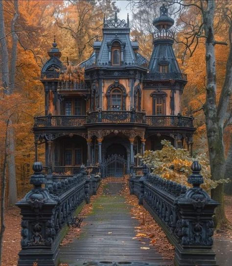 Beautiful Old Architecture, Black Tudor House, Halloween House Decorations Exterior, Gothic House Architecture, Gray Victorian House, Vampire Mansion Aesthetic, Spooky House Exterior, Goth Home Interior, Haunted House Aesthetic Interior