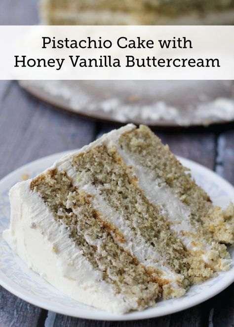 Pistachio Cake with Honey Vanilla Buttercream — This creamy cake is a tasty, unique recipe that is sure to be a hit! Creamy Cake, Unique Recipe, Pistachio Cake, A Piece Of Cake, Piece Of Cake, Vanilla Buttercream, Food Cakes, How Sweet Eats, Eat Dessert