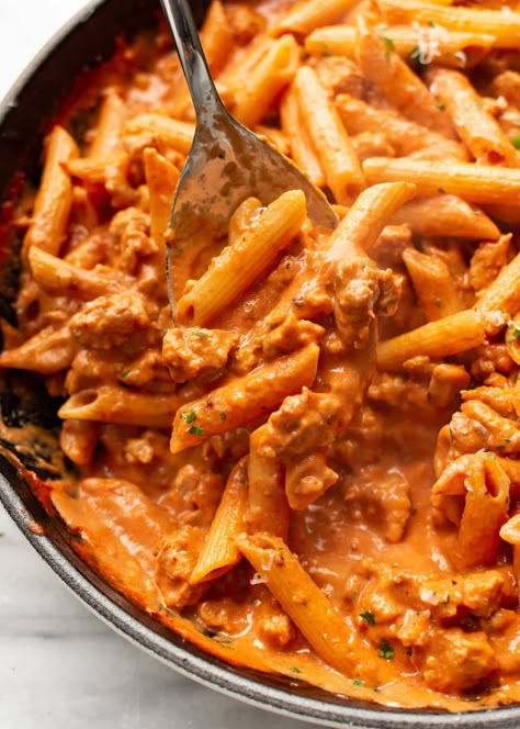 Easy Italian Sausage Tomato Pasta Italian Sausage And Pasta Recipes, Ground Sausage Pasta Recipes, Italian Sausage Penne Pasta, Italian Sausage Pasta Recipes, Sausage Tomato Pasta, Spaghetti With Italian Sausage, Italian Sausage Spaghetti, Sausage Penne Pasta, Italian Sausage Recipes Pasta