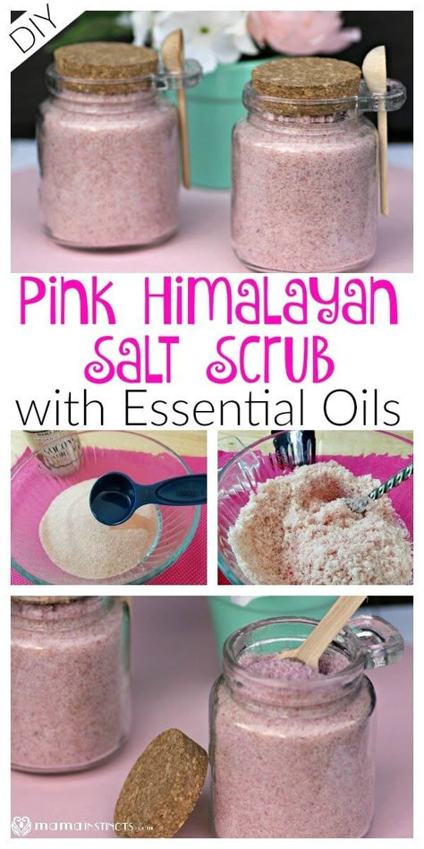 Diy Salt Scrub Recipe, Pink Himalayan Salt Scrub, Essential Oil Scrubs, Himalayan Salt Scrub, Salt Scrub Diy, Diy Lush, Salt Scrub Recipe, Diy Body Scrub Recipes, Diy Sugar Scrub Recipe