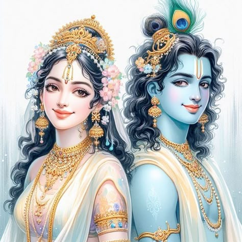 Krishna Rukmini, Photos Of Lord Krishna, Goddess Radha, God Painting, Rama Krishna, Krishna Drawing, Painting References, Durga Painting, Sri Radha