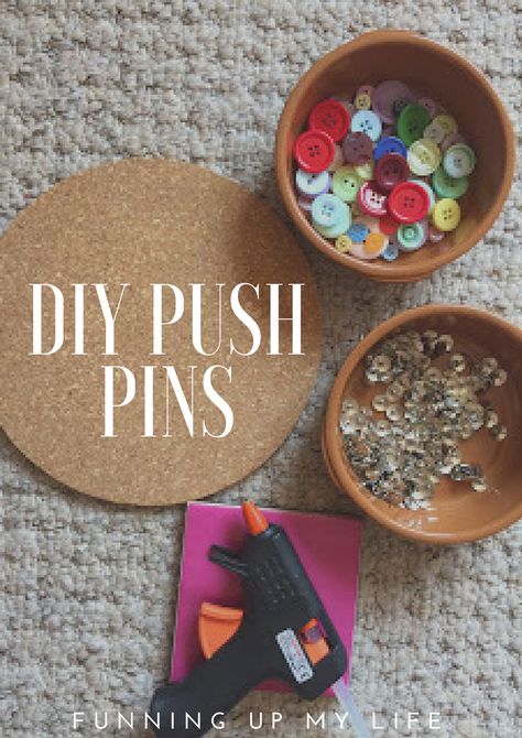 Diy Push Pins, Pins Diy, Decorative Push Pins, Reading Diy, Diy Buttons, Country Crafts, Push Pins, Neat Ideas, Glue Gun