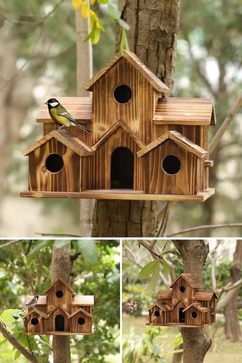 6 Hole Handmade Bird House - GIFT FOR NATURE LOVERS Large Bird Houses, Garden Screen, Hummingbird House, Wooden Bird Feeders, Handmade Birdhouses, Wooden Bird Houses, Villa Style, Wooden Bird, Nesting Boxes