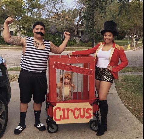 Halloween 2017 circus themed, lion, ring master, strong man Beetlejuice Couple Costume, Circus Family Costume, Strong Man Costume, Best Couples Halloween Costumes, Lion Halloween Costume, Cute Couples Costumes, Couples Halloween Costumes, Ring Master, Best Couples