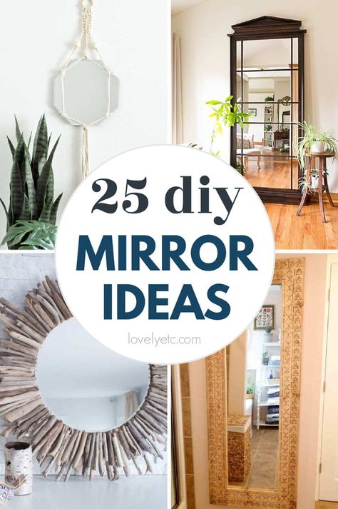 These 25 DIY mirror ideas include gorgeous, budget-friendly DIY mirrors of all shapes and sizes. From framing a builder-basic bathroom mirror to recreating a gorgeous boutique mirror, you'll find fantastic diy mirrors of all types. Diy Wall Mirror Frame Ideas, Cheap Mirror Ideas, Diy Floor Length Mirror, Decorating Mirror Ideas, Boutique Mirror, Floor Length Mirrors, Diy Wall Mirror, Diy Mirrors, Basic Bathroom