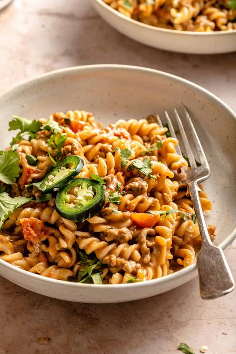 One-Pot Taco Pasta - The Defined Dish Gf Df Meals, The Defined Dish, Macro Friendly Meals, Creamy Pesto Pasta, Defined Dish, Soy Free Dairy Free, Bay County, Fusilli Pasta, Nourishing Meals