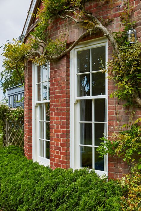 Each of the legacy box sash windows were designed, measured and installed onto the stone cills to retain original features. Painted in Westbury White, the windows sit perfectly, complementing the beautiful Edwardian red brickwork. Wooden Sash Windows, Glazed Windows, Timber Windows, Edwardian House, French Windows, Window Color, House Window, Edwardian Style, Boot Room