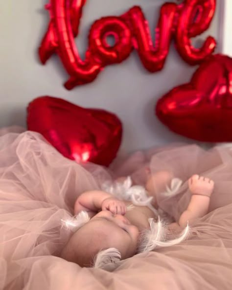 6 Month Baby Valentines Picture Ideas, February Baby Photoshoot, Newborn Valentines Day Photo Ideas, Newborn Valentine Pictures, First Valentines Day Baby Pictures, 1st Valentines Day Baby, Valentines Baby Photos, Diy Newborn Photography, Baby Milestones Pictures