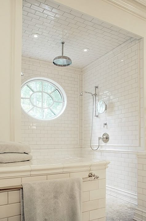 We’re getting closer and closer to having the selections for our new house completed.  I can’t wait to be done already!   I already shared with you guys the kitchen selections.  Today we’re talking about the master bath.   These are the images I keep going to for inspiration.   {via}   {via}   … Veranda Interiors, Subway Tile Showers, Open Showers, Master Shower, Bad Inspiration, White Subway Tile, Subway Tiles, Dream Bathrooms, Bathroom Renos