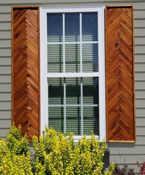 Herringbone Shutters Chevron Shutters Modern Farmhouse | Etsy Modern Farmhouse Shutters, Herringbone Shutters, Chevron Shutters, Exterior Curb Appeal, Modern Shutters, Cedar Wood Fence, Indoor Shutters, Window Shutters Exterior, Farmhouse Shutters