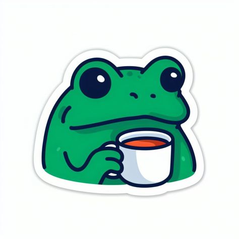 It's tea time and froggie is not too be bothered. Chill sticker for your hot cup of tea🐸 Journal Stickers Ideas, Frog Drinking Tea, Hot Stickers, Frog Tea, Tea Stickers, Frog Stickers, Hot Cup Of Tea, Animal Doodles, Sweet Pic