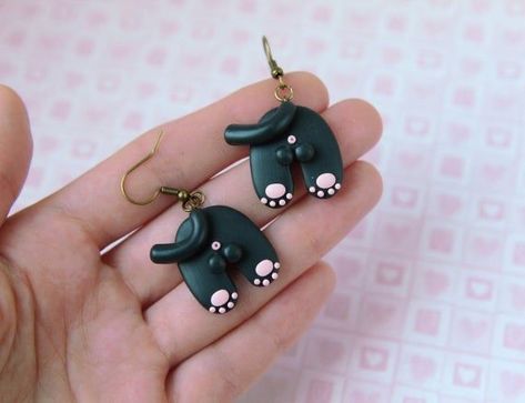 Polymer Clay Cat, Earrings Funny, Crazy Cat Lady Gifts, Diy Earrings Polymer Clay, Black Kitty, Clay Diy Projects, Poly Clay, Polymer Clay Jewelry Diy, Polymer Clay Animals