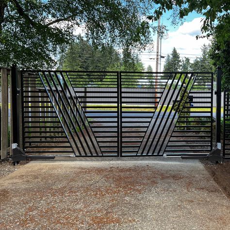 AS1200 for Dual Swing Gate is a benefit to the residential and commercial applications. It applies remote usage and avoids manual operation that keeps you calm and dry inside your vehicle. ALEKO AS1200 swing gate opener is having a 24V DC motor that regulates the opener. It can resist gates weighing up to 1320 lbs and length up to 20 ft (10 ft and 660 lb per leaf). The smooth running of the motor gives the opener a greater life and durability. A utility battery backup is always provided in case Electric Driveway Gates, Fancy Fence, Deck Gate, Metal Gates Design, Modern Window Grill, Diy Fireplace Mantel, Sliding Gates, Home Gate Design, Home Gate