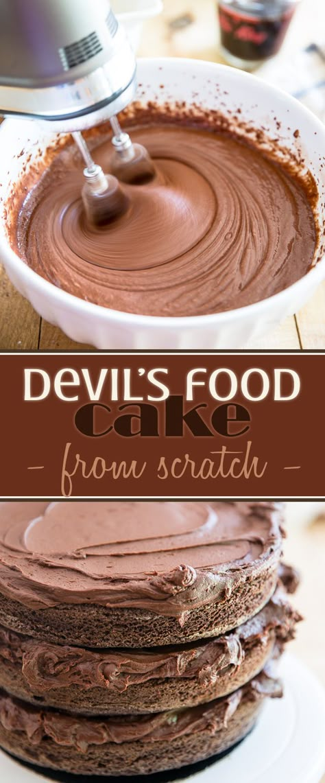 Devil's Food Cake • My Evil Twin's Kitchen Devils Food Cake Mix Recipe Ideas, Devils Food Cake Recipe, Cake Mix From Scratch, Devil's Food Cake, Devils Food Cake Mix Recipe, Vanilla Recipes, Devils Food Cake, Devils Food, Cake Recipes From Scratch