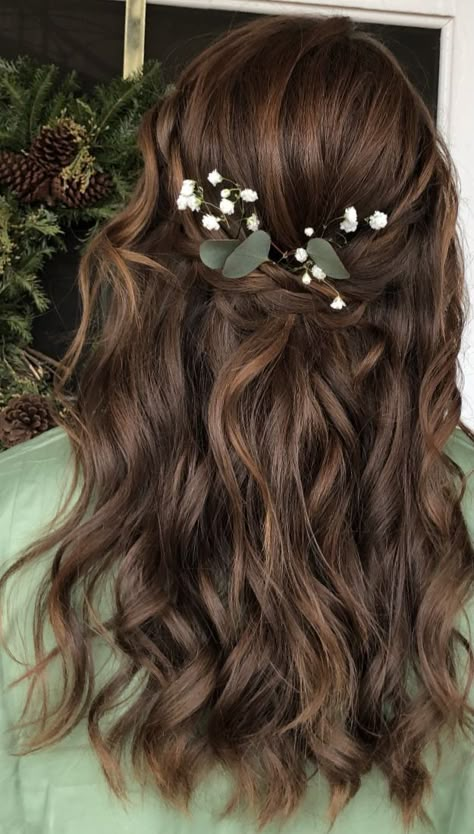 Brown Wedding Hair, Bob Pendek, Wedding Hair Brunette, Bridal Hair Half Up, Bridemaids Hairstyles, Half Up Wedding Hair, Bride Hairstyle, Wedding Hair Half, Half Up Half Down Hair Prom