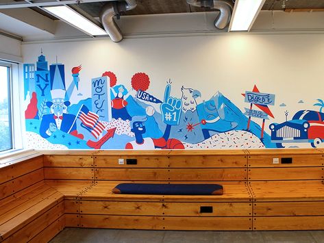 Office Wall Graphics, Office Mural, Interior Murals, Building Business, Interactive Walls, School Murals, Wall Murals Painted, Mural Design, Environmental Design