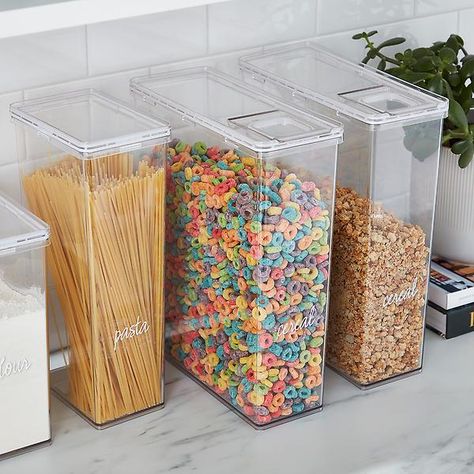 The Home Edit Cereal Canister | The Container Store Gerobak Dorong, Clutter Free Kitchen, Cereal Storage, Cereal Containers, Reach In Closet, Home Edit, Kitchen Finishes, Pantry Organizers, Pantry Shelving