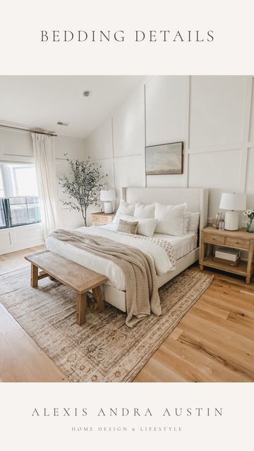 Alexis Austin - European Farmhouse Style on Instagram: "Comment “Link” below to receive a link to all the bedroom details 🤍 Bedding Details! Sheets, Pillow Cases & Duvet Cover: @simplyorganicbamboo is one of my fave brands! They have been washes so many times and are just like new. Duvet insert & Pillows You can’t beat the price and quality of the Casaluna duvets and the cool loft pillows from Target. They have held up great and we’ve had them for about 3 years now. Printed Floral Quilt: This one is a Studio McGee win and is really good quality - I think we will be keeping this one for a long time. Throw Blanket: My throw blanket is from Target and it’s my favorite! We have a king size and it’s laid in the opposite direction to drape over the bed and make it touch the floor. Throw Studio Mcgee Master Bedrooms Decor, Queen Size Bed Styling, 18x18 Pillow King Bed, Small Primary Bedroom With King Bed, California King Pillow, King Size Bed Pillow Arrangement, Rug Under King Size Bed, King Bed Studio Mcgee, Studio Mcgee Bedding