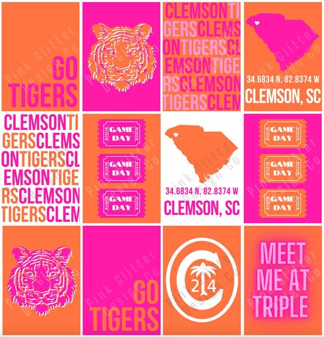 Clemson Room Decor, Clemson Wall Art, Clemson Dorm Room Ideas, Clemson Dorm, Clemson Decor, Clemson College, College Portfolio, Dorm Paintings, Prints Preppy