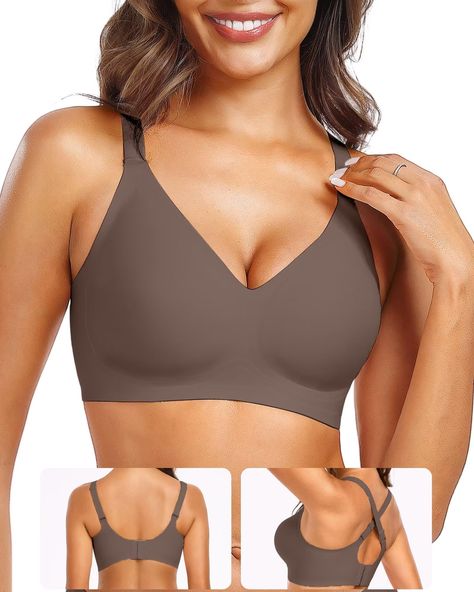 PRICES MAY VARY. WEAR 2 WAYS: Removable straps convert from a classic U-back to a crisscross back, making this seamless bra versatile for all fashion choices. The U-back design provides extra smoothing, while the X-back style offers more flexibility for different outfits. It includes an extra bra extender for a customizable fit, accommodating changes in breast and body size WIRELESS BRAS WITH SUPPORT AND LIFT: Our no underwire push up bras feature a W-shaped liquid jelly strip that provides natural support and lift. The V-neck design enhances your bust curves, and the 3D molded cups offer better coverage for a naturally round and full shape. Experience everyday comfort with our wirefree padded bras for women, featuring semi-fixed breathable pads COMFORTABLE BRAS FOR WOMEN: Our womens bras Bra Extender, Lounge Bra, Comfortable Bras, Lounge Lingerie, Yoga Bra, Everyday Bra, Seamless Bra, Wireless Bra, Womens Bras