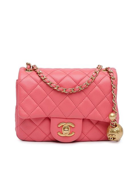 Chanel Leather Crossbody Bag Size: One Size Bags - used. 100% Lambskin | Chanel Leather Crossbody Bag: Pink Bags Chanel Mini Square, Chanel Mini Flap Bag, Chanel Mini, Woven Chain, Pink Chanel, Vintage Glamour, Flap Bag, Lambskin Leather, Pink Bag