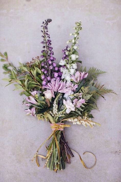 Lovely, Natural & Rustic Bouquet Composed Of Purple & White Foxglove, Lavender Spider Mums, Purple Alstromeria, Light Pink Roses, White Garden Roses, White Andromeda, Green Seeded Eucalyptus, Sword Fern, Ruscus, + Other Mixed Green Foliages····· Small Wedding Bouquets, A Bunch Of Flowers, Purple Wedding Bouquets, Lavender Bouquet, Winter Bouquet, Flowers Arrangements, Rustic Flowers, Lavender Wedding, Bunch Of Flowers