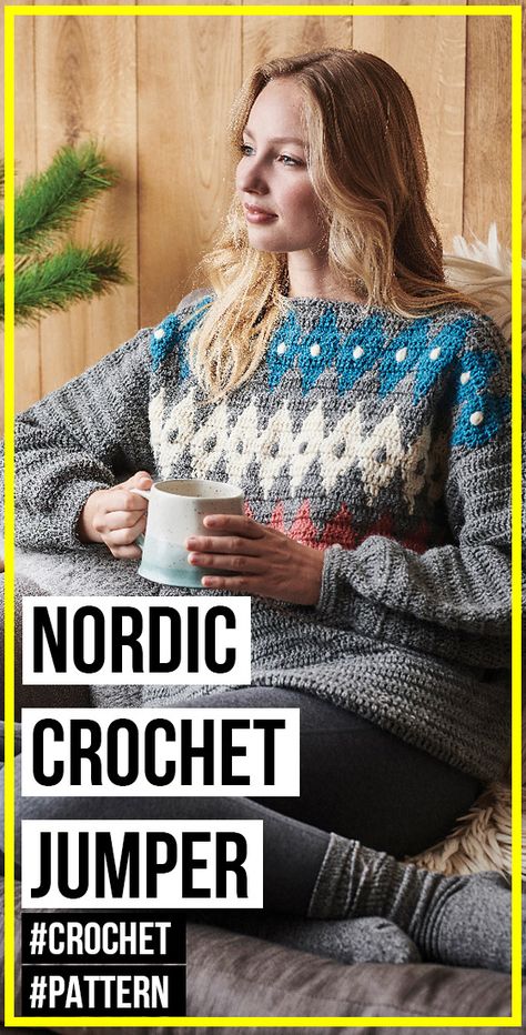 Nordic Crochet Patterns, Crochet Jumper Free Pattern, Nordic Crochet, Easy Crochet Sweater, Crochet Jumper Pattern, Jumper Crochet, Crochet Blouse Pattern, Crochet Sweater Pattern, Jumper Pattern