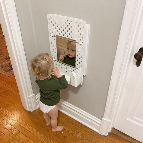 Toddler Mirror Station, Toddler Bathroom Station, Toddler Self Care Station, Montessori Self Care Station, Montessori Self Care, Self Care Station, Montessori Mirror, Toddler Bathroom, Shared Nursery