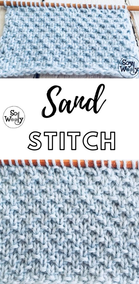 An adorable pattern, the Sand stitch is perfect for knitting baby clothing. Cute and so simple, you are not going to believe it! Knit 1 Below Stitch, Sand Stitch Knitting, Sand Stitch Knit, Blanket Stitch Knitting, Wave Knit Stitch Pattern Free, Easy Free Knitting Patterns Simple, Simple Knit Stitch Patterns, Knit Blanket Stitches, Knitted Stitch Patterns