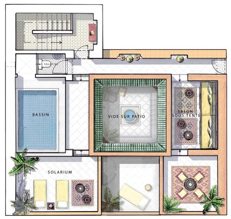 royalmansour Moroccan House Plan, Riad Floor Plan, Royal Mansour Marrakech, Moroccan Houses, Moroccan Riad, Courtyard House Plans, Sims House Plans, Courtyard House, Islamic Design