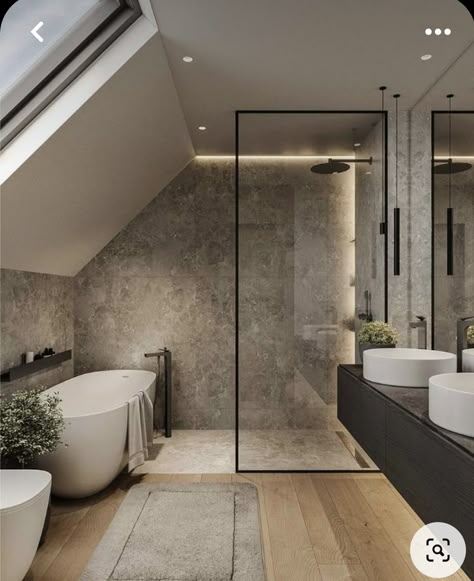 Loft Bathroom Ideas, Attic Bathroom Ideas, Casa Clean, Modern Bathroom Remodel, Loft Bathroom, Attic Bathroom, Bathroom Inspiration Decor, Dream House Interior, Bathroom Style