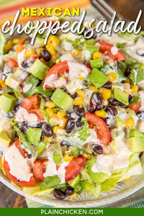 Mexican Ranch Dressing, Mexican Ranch, Mexican Chopped Salad, Mexican Salad Recipes, Mexican Salads, Chopped Salad Recipes, Salads To Go, Ranch Seasoning Mix, Plain Chicken