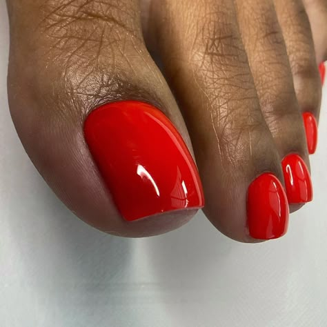 Matte Red Pedicure, Red Toe Nails Ideas, Red Toes Nails, Dark Red Pedicure Toenails, Waterless Pedicure, Red Nails And Toes, Red Orange Pedicure, Red Toe Nail Designs, Bright Red Pedicure