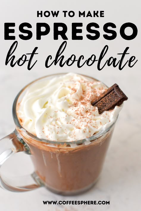 Coffee Hot Chocolate Recipes, Nespresso Hot Chocolate, Espresso Hot Chocolate, Hot Chocolate Coffee Recipe, Hot Coffee Cocktails, Hot Espresso Drink Recipes, At Home Espresso Drinks, Espresso Ideas, Winter Coffee Recipes