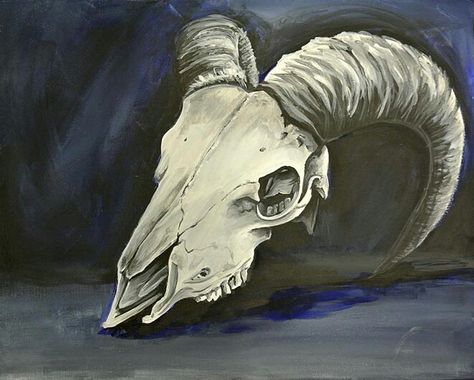 Ram skull painting. By Caitlin Echols Goat Skull, Ram Skull, Skull Painting, Deviant Art, Acrylic Art, Painting Acrylic, Goats, Ram, Lion Sculpture