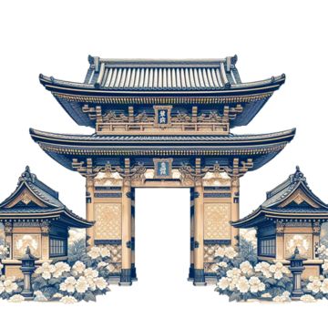 Japanese Gate Art, Japanese Ancient Architecture, Minecraft Gates Entrance, Japanese Gates Entrance, Traditional Japanese Temple, Traditional Entrance, Chinese Gate, Building Png, Japanese Palace