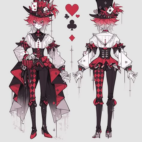 Ringmaster Outfit Drawing, Vampire Oc Design, Vtuber Fashion, Jester Outfit Drawing, Beautiful Clothes, Rwby Outfit Designs Oc, Jester Outfit Design, Court Jester Character Design, Jester Oc