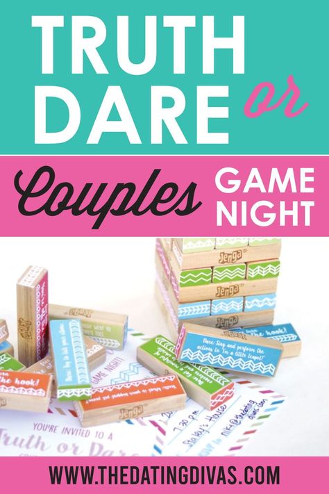 Couples Truth or Dare Jenga Game for an at-home date Truth Or Dare Jenga Questions, Couples Jenga Questions, Couples Jenga, Truth Or Dare Couples, Jenga Truth Or Dare, Dare Jenga, Couples Truth Or Dare, Truth Or Dare Jenga, Jenga Diy