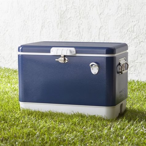 Coleman 54 qt. Steel Cooler | Crate and Barrel Metal Cooler, Vintage Cooler, Picnic Accessories, Packing A Cooler, Basket And Crate, Cooler Tote, Best Bbq, Grilling Tools, Grill Accessories