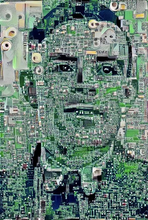 A portrait of the father of the computer, Alan Turing, made with an image of a circuit board processed with a photograph of Turing using neural network style transfer (AI). Made by artist “Limn”. Turing Machine, Semiconductor Design, Digital Humanities, Enigma Machine, Sketch Notebook, Avengers Drawings, Creative Technology, History Wall, Map Projects